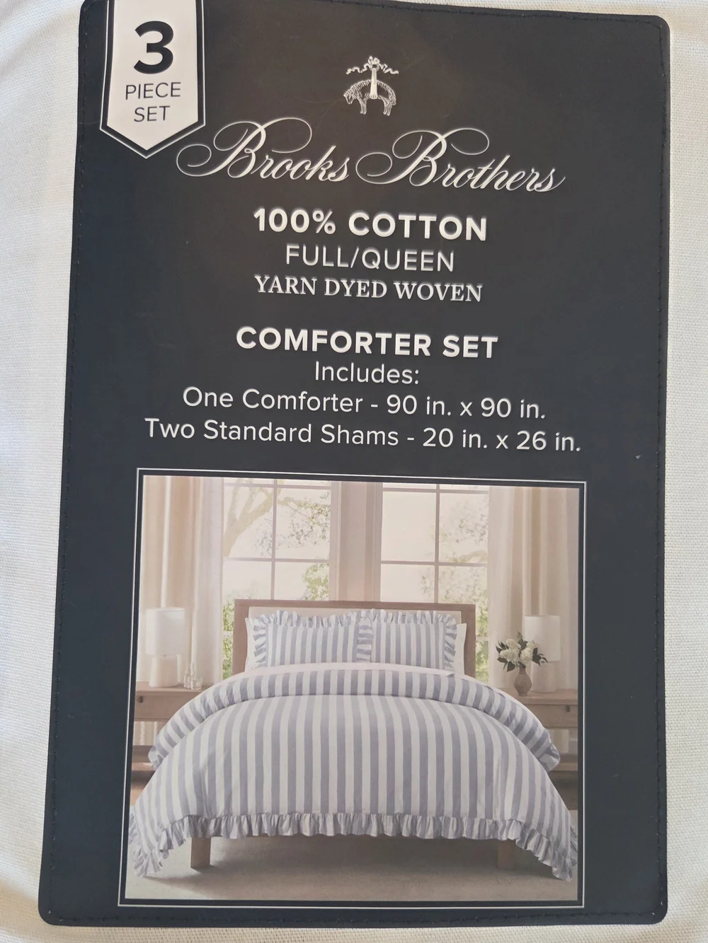 Brooks Brothers Cotton Duvet/Comforter Bedding Set - Blue & White